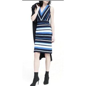 Banana Republic Blue White Black Striped Slub Knit Sheath Dress Womens Size 0